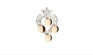 Sølje, hjarte med krune og lauv, kvit/forgylt