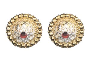 Borenåler 31 mm med raud stein, forgylt/kvit