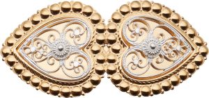 Hårspenne med perlekant og kruser, forgylt/kvit