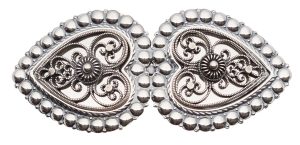 Hårspenne med perlekant og kruser, oksidert