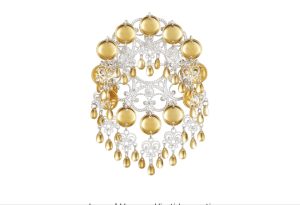 Sølje med 14 mm trådkantlauv, kvit/forgylt