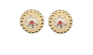 Borenåler 25 mm med raud stein, forgylt/kvit