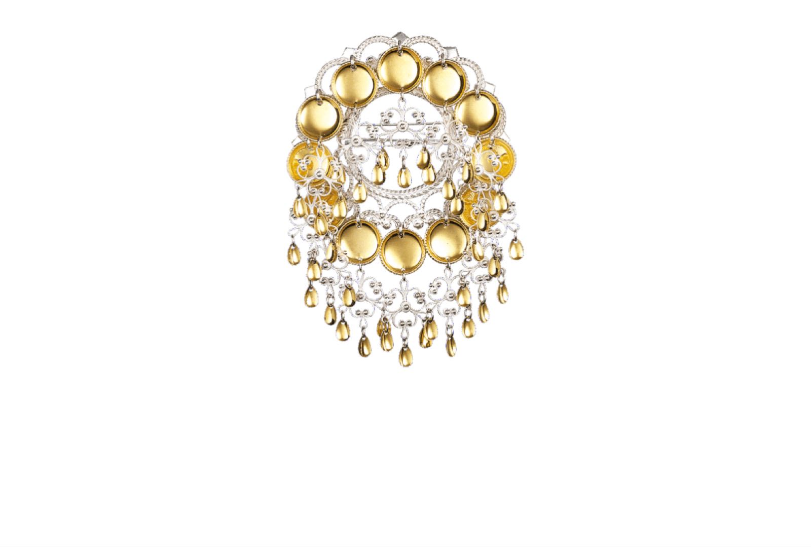 Sølje med 16 mm trådkantlauv, kvit/forgylt