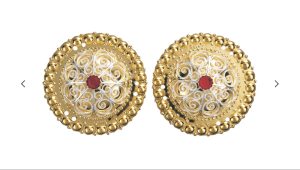 Borer 47 mm med raud stein, forgylt/kvit