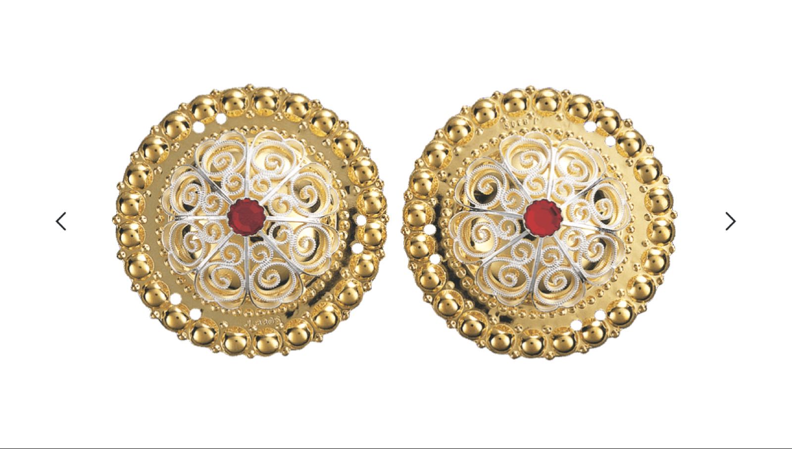 Borer 47 mm med raud stein, forgylt/kvit