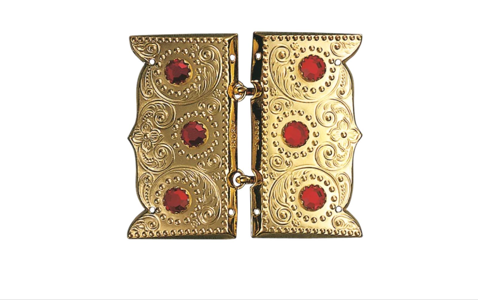 Beltespenne Tysnes med raud stein og syhol, forgylt