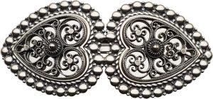 Hårspenne stort med perlekant og kruser, oksidert