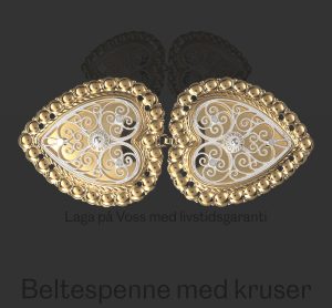 Beltespenne med kruser og syhol, forgylt/kvit