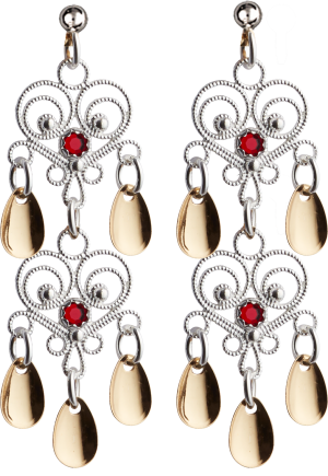 Øyrepynt dobbel med raud stein, kvit/forgylt SP