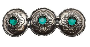 Hårspenne oline med grønn stein, oksidert