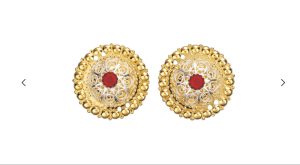 Borer 31 mm med raud stein, forgylt/kvit