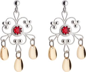 Øyrepynt med raud stein, kvit/forgylt