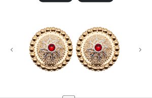 Borer 40 mm med raud stein til skinnlist, forgylt/kvit