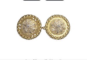 Beltespenne med kruser og syhol, forgylt/kvit