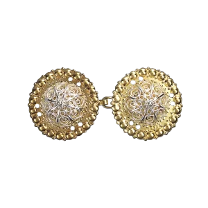 Spenne med kruser og syhol, forgylt/kvit