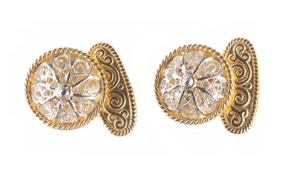 Mansjettknappar, kvit/gylt m/krus