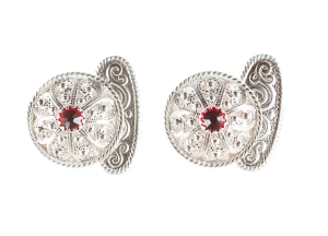 Mansjettknappar, kvit m/raud stein