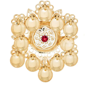 Sølje, forgylt m/raud stein i filigran