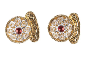 Mansjettknappar, kvit/gylt m/raud stein