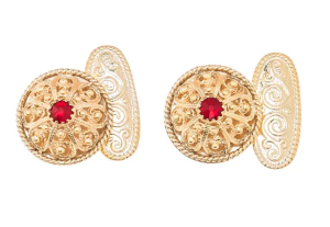 Mansjettknappar, forgylt m/raud stein