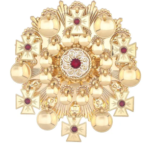 Sølje, forgylt m/raude steinar 8 cm