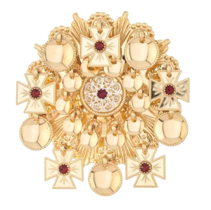 Sølje, forgylt m/raude steinar 6,8 cm