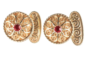 Mansjettknappar, gylt m/raud stein